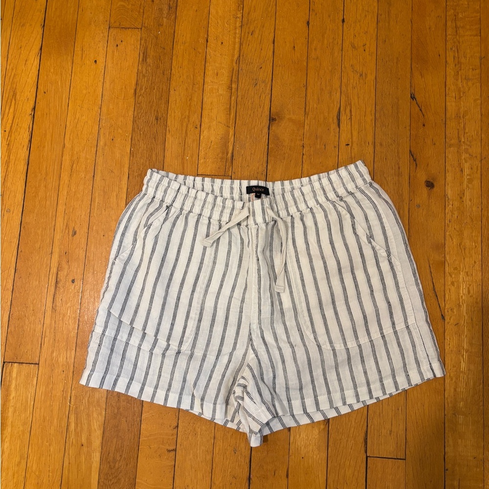 Quince European Linen Shorts Oatmeal and Black Striped Shorts